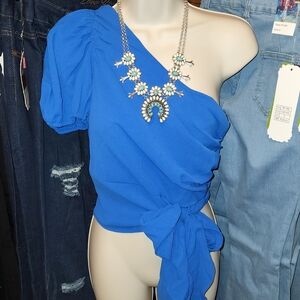 Blue One-Shoulder Women Top